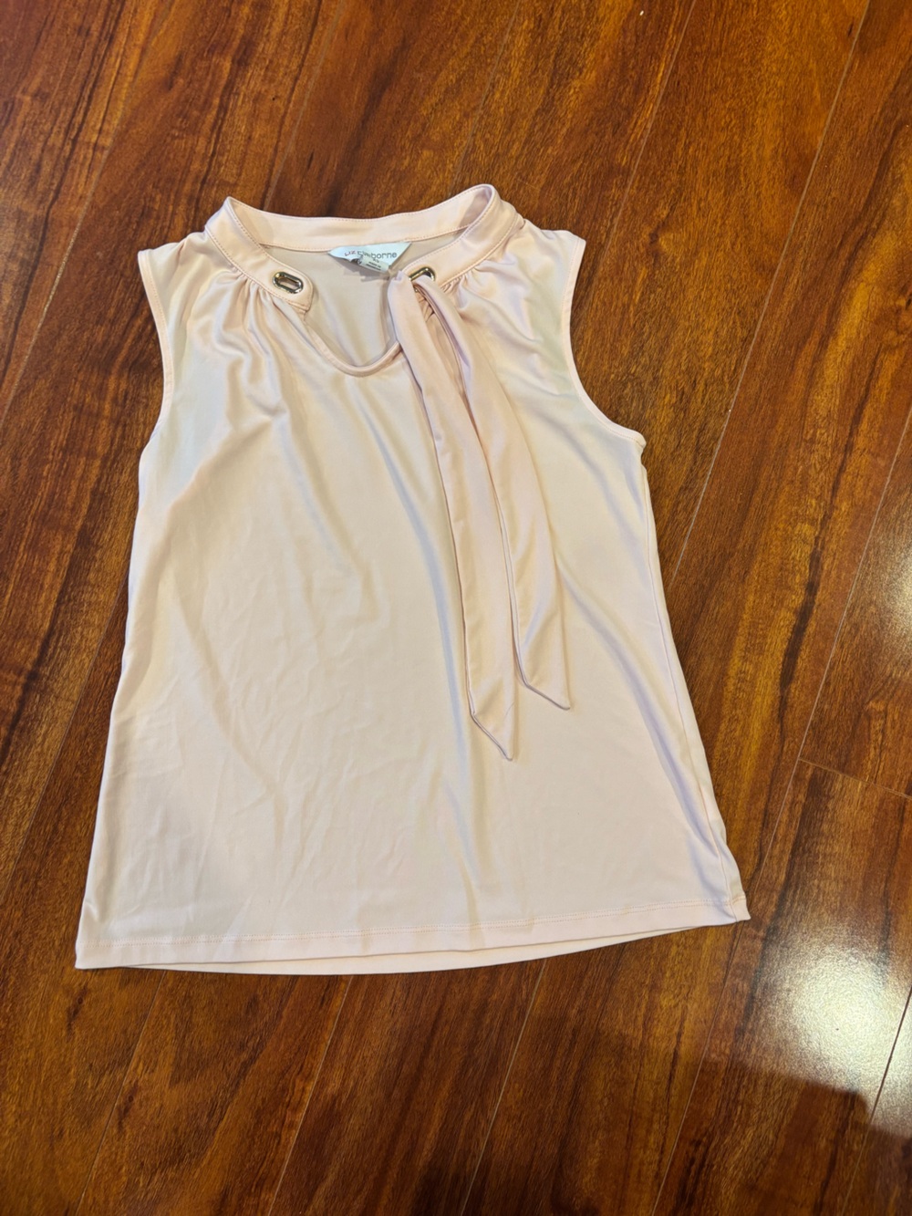 Liz Claiborne Pale Pink Sleeveless Tie-Neck Blouse